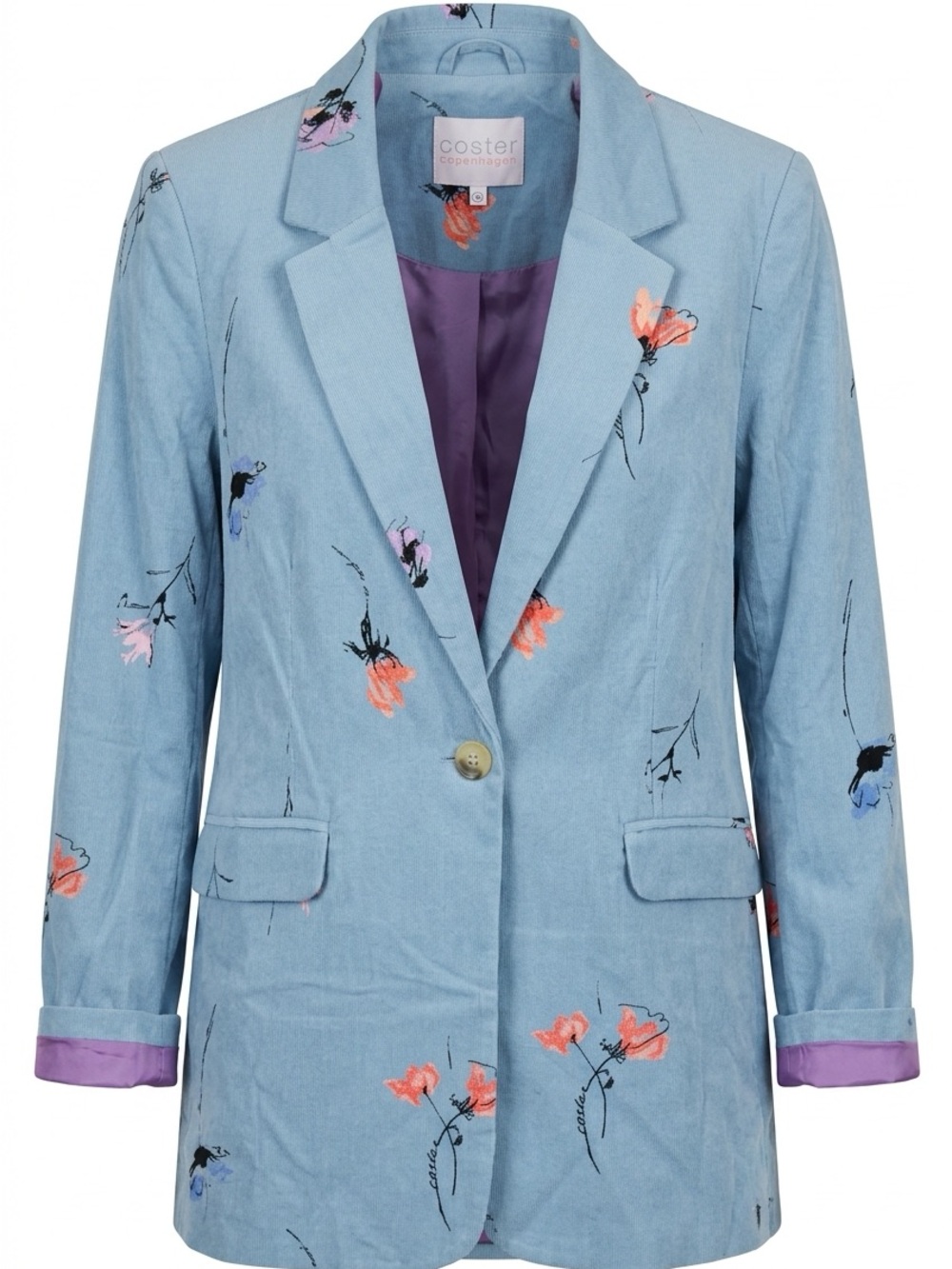 Light Blue Floral Single-Button Blazer